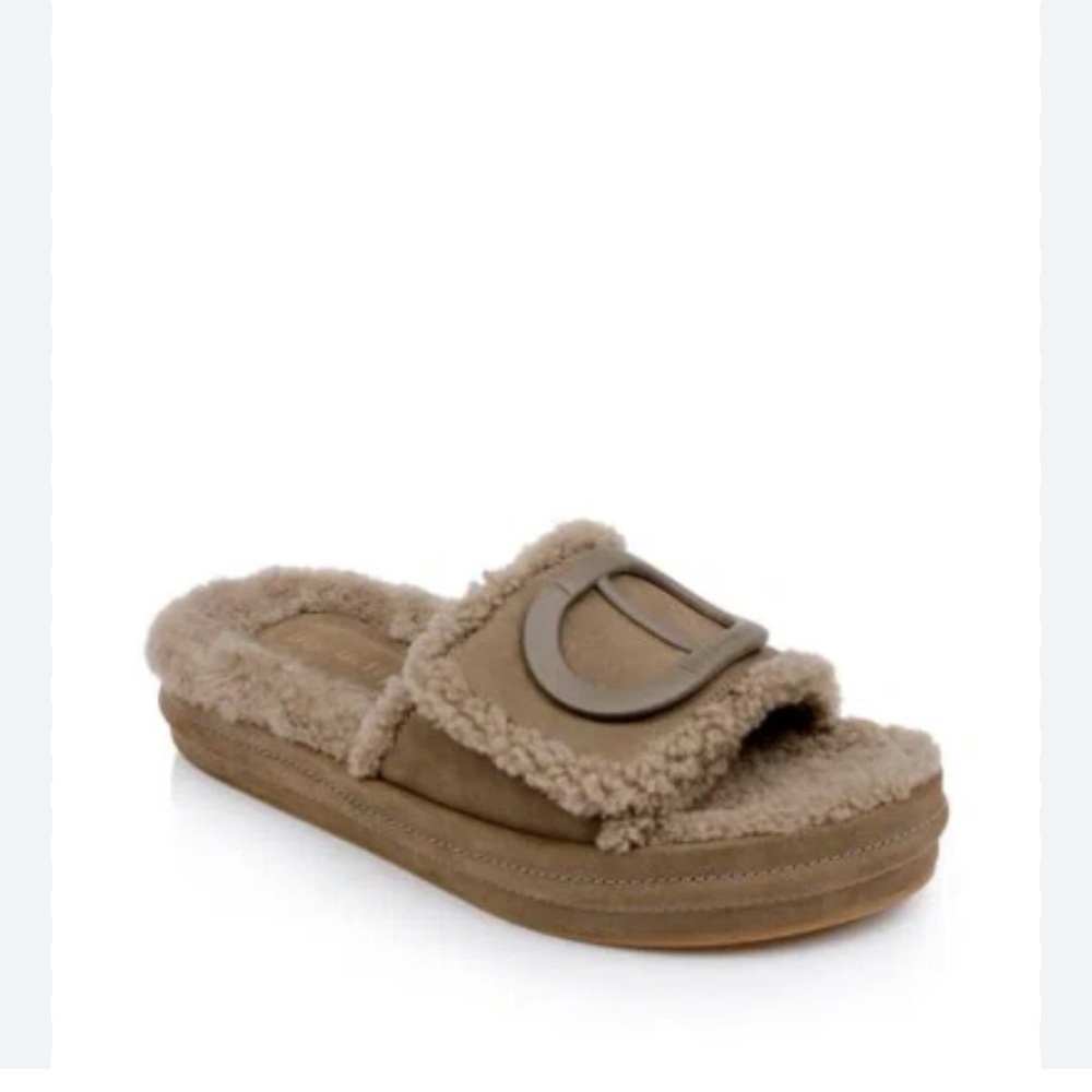 Lima Genuine Shearling Platform Sandal In Green size 10 NWOT